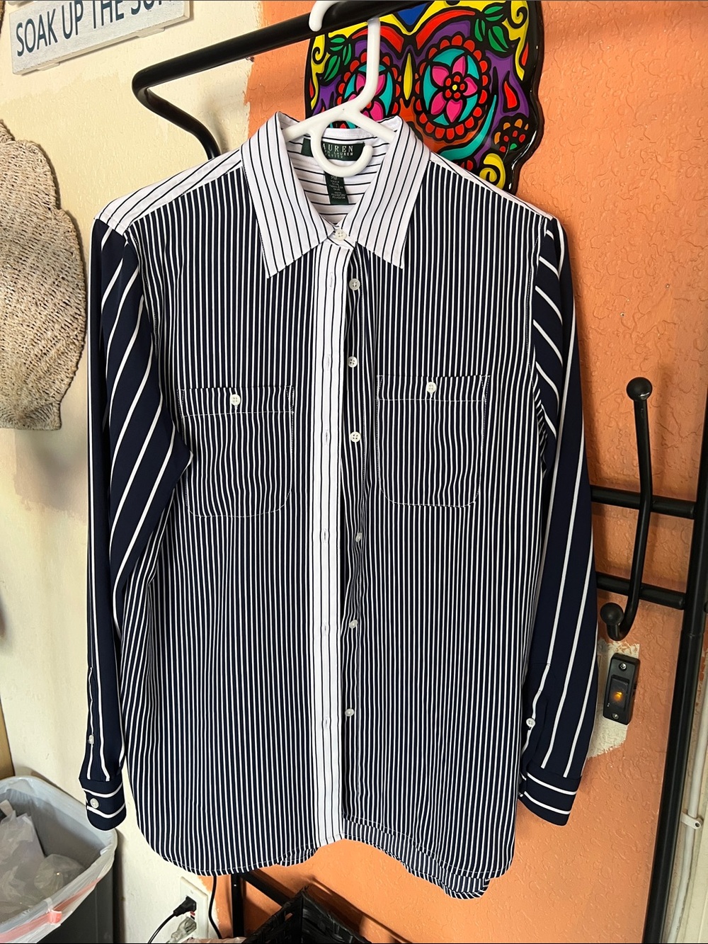 Lauren Ralph Lauren Navy & White Striped Button-Down Shirt